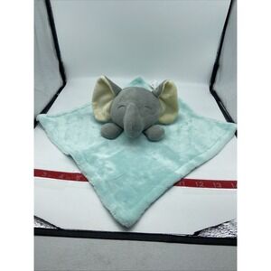 Walmart Elephant Baby Security Blanket Lovey Plush Gray Blue Satin Back 12x12